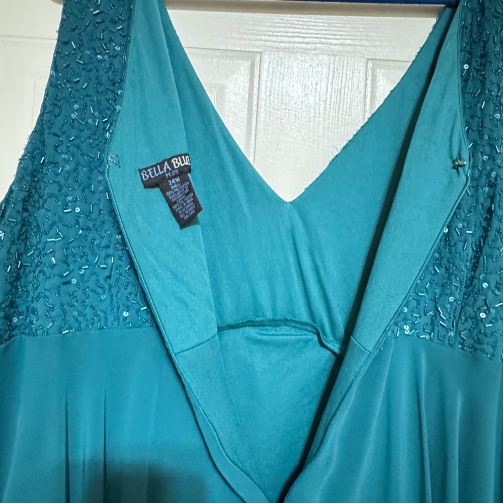 Bella Blue Plus  Sz 24W Teal Dress W/Beaded Bodice VGUC😊😊 - Picture 10 of 11